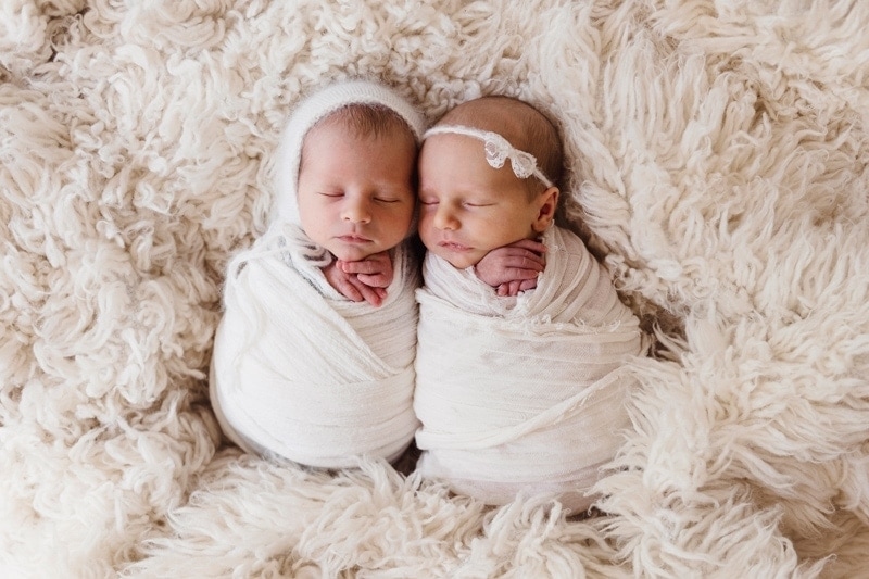 Baby Photography, baby twins wrapped up next to each other